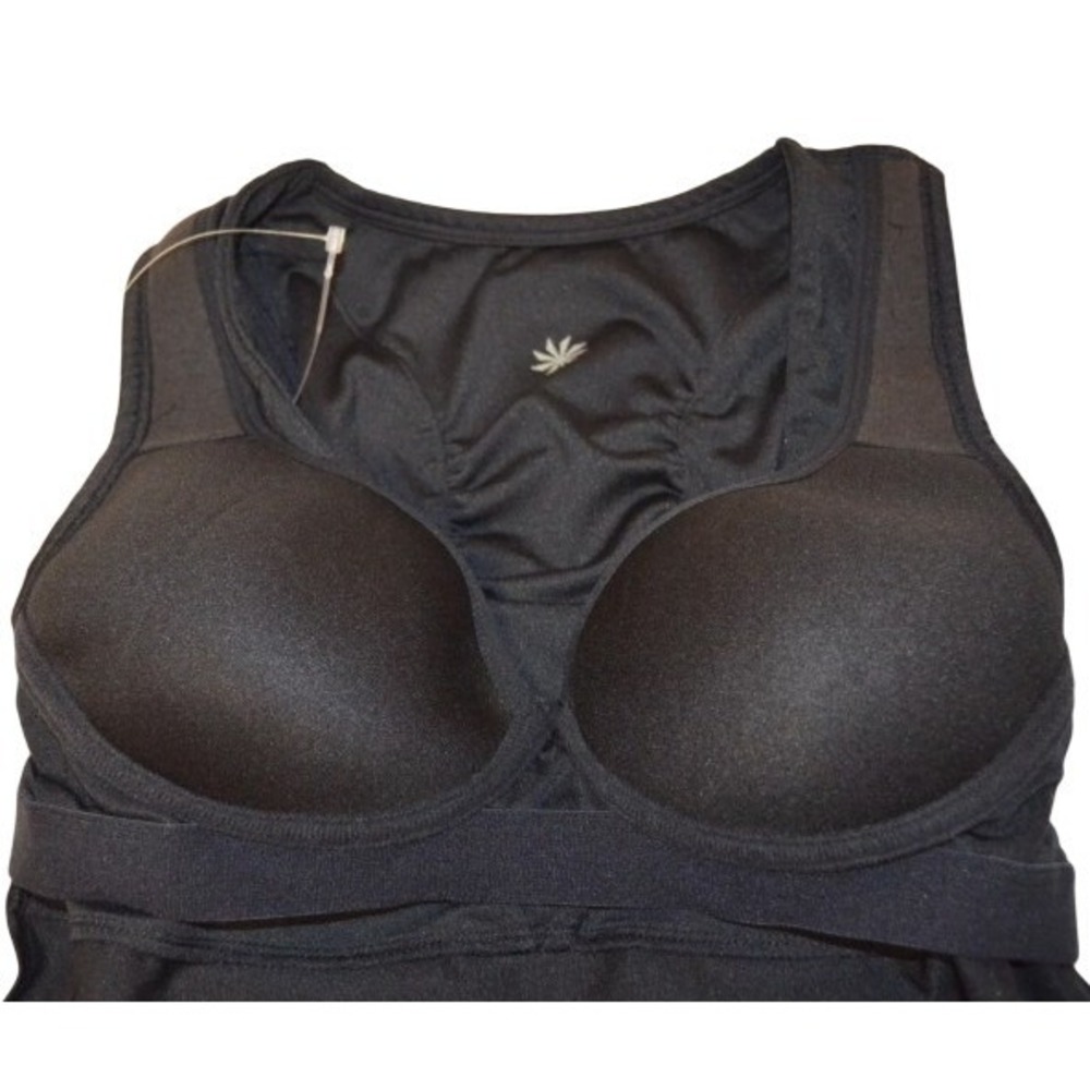Athleta Yoga V-Neck Built-in Bra Tank Top Women 32B Black Ruched Activewear EUC - Picture 9 of 15